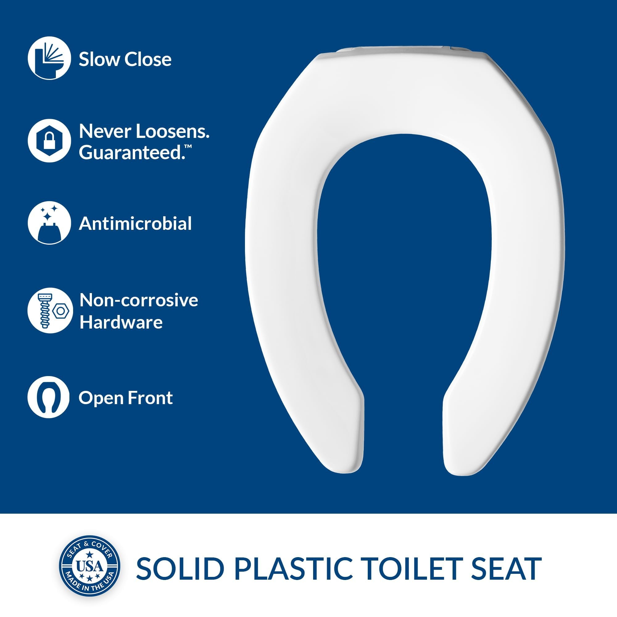 Open Box Bemis 2155SSCT000 Elongated Open Front Toilet Seat in White