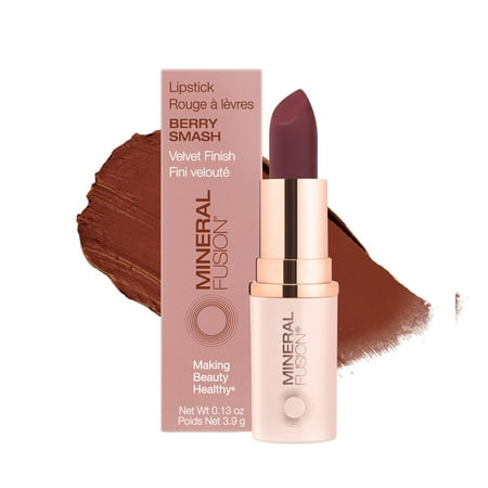Mineral Fusion Lipstick, Vivid & Smudge-Free Lip Color with Avocado Oil, Cocoa Seed Butter & More, Long-Lasting Vegan Lipstick, FD&C Dye-Free, Cruelty-Free, Paraben-Free, Gluten Free, Berry Smash