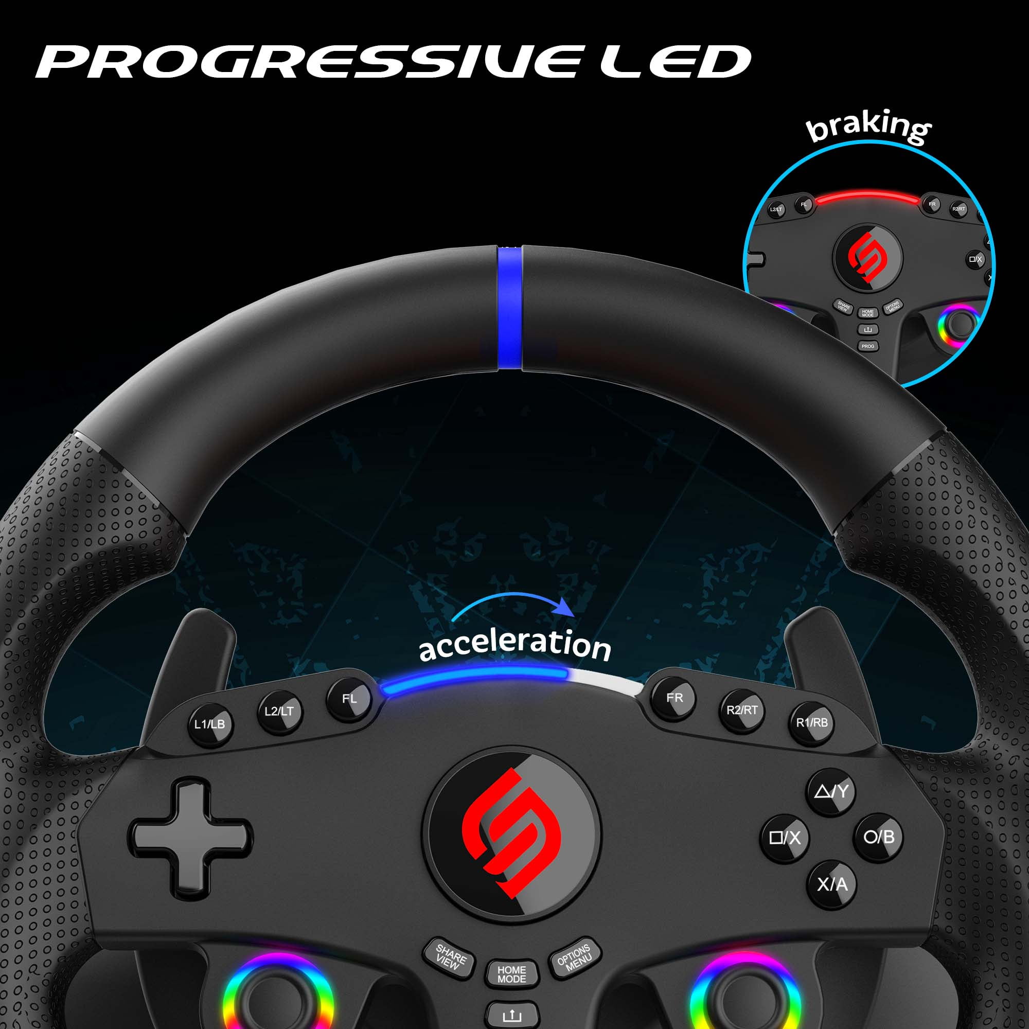 Subsonic - Superdrive 270 GT5 Steering Wheel - Dual stick LED racing wheel, 270° rotation, with pedals and paddle shifters. For PS5 and PC – Black