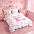 thumbnail image 2 of meiyoeat Pink Personalized Monogram Print 7 Pieces King Bedding For Girls,Cartoon Bow Initial E King Bed In A Bag For Kids,Pink Reversible, 2 of 7