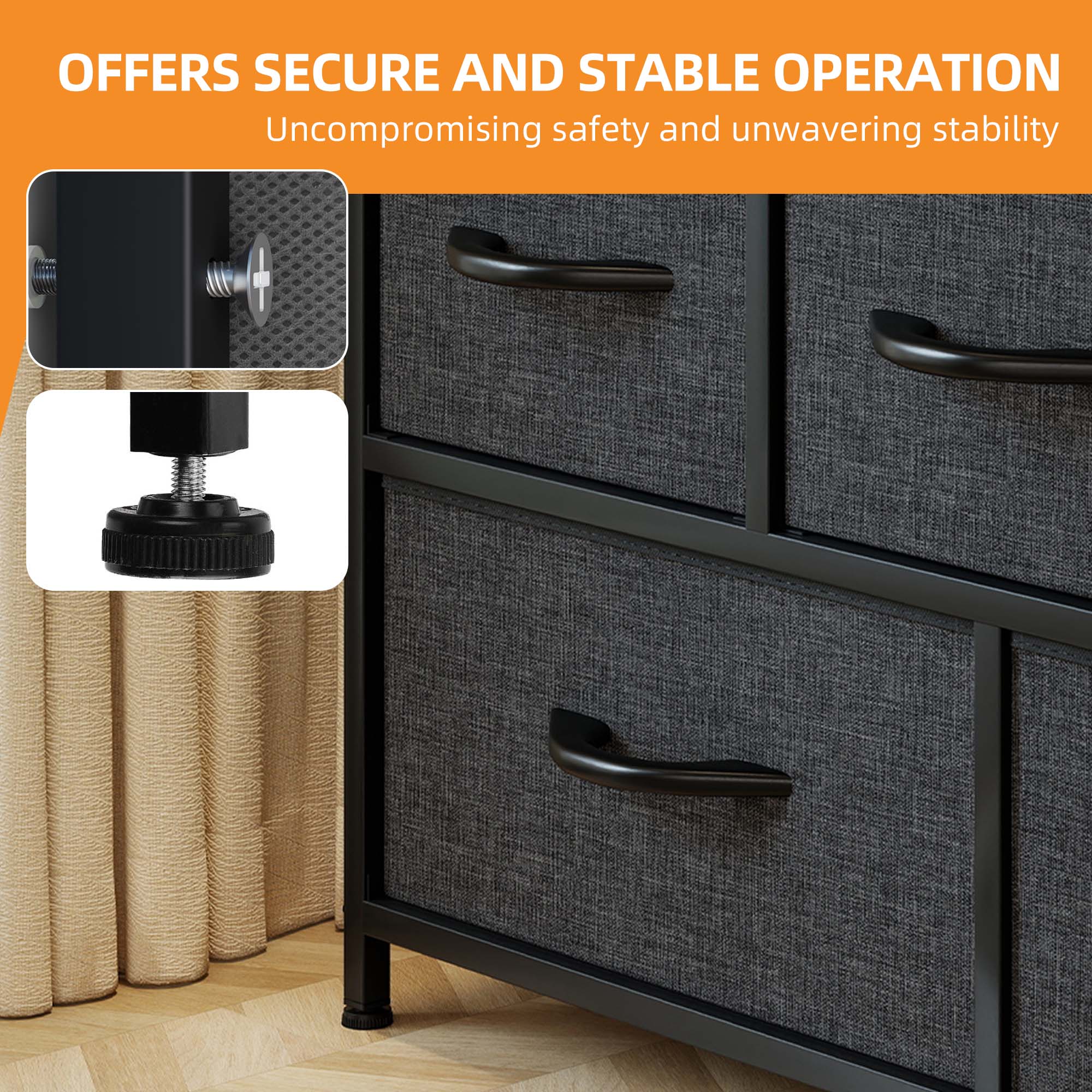 Uforic 5 Drawer Dresser Fabric, Wide Chest Of Drawers With Wood Top for Living Room,,Hallway,Nursery,Black