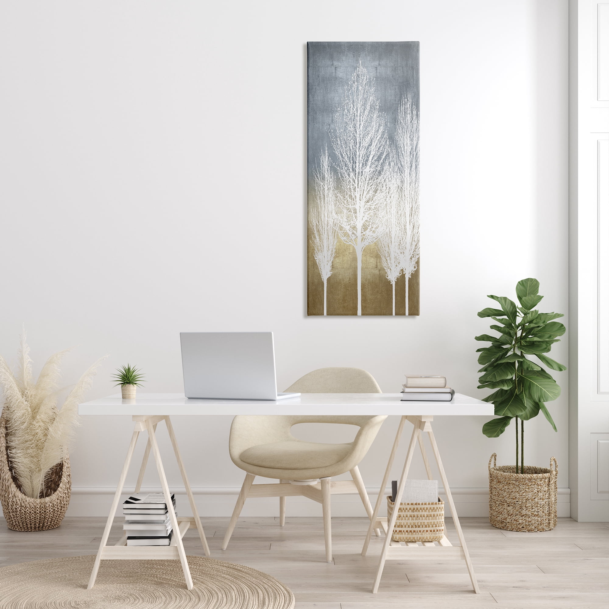 Stupell Industries Tall Tree Silhouettes Abstract White Forest over Pattern, 20 x 48, Designed by Kate Bennett