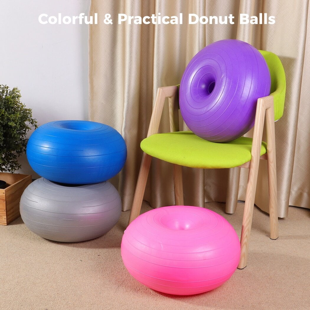 4 PCS Flexible Donut Ball Chairs, Classroom Elementary Yoga Ball Chairs, Inflatable Yoga Balls Office Chairs, Stability Balance Trainer Balls with Inflator for Relax and Training