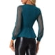 thumbnail image 3 of INSPIRAR CHIC Blusa de Malla de Manga Larga con Escote en V y Dobladillo con Volantes, Ajustada y Elegante, con Cinturón, Azul Pavo Real S, 3 of 5