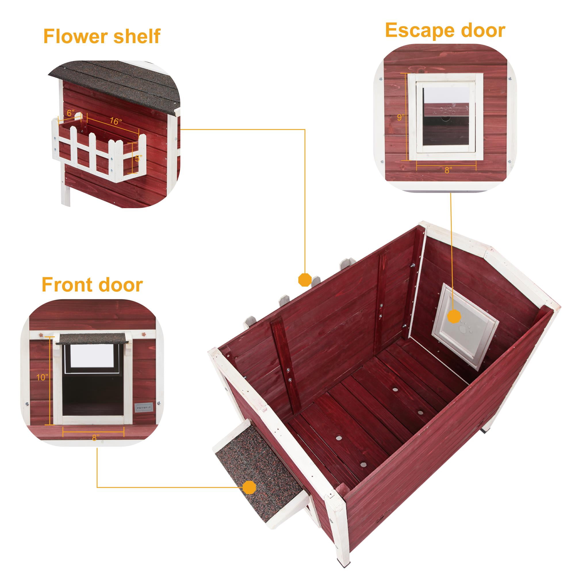 Pefilos 30" Cat House for Outdoor Cats, Weatherproof Cat Shelter with Escape Door, Wood Cat Condo for 3 Adult Cats, Red Pefilos 30" Cat House for Outdoor Cats, Weatherproof Cat Shelter with Escape Door, Wood Cat Condo for 3 Adult Cats, Red