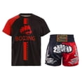 thumbnail image 3 of Doomiva Kids Boys Mixed Martial Arts MMA Boxer Costume Short Sleeve Boxing T-shirt Sports Tops with Shorts Tracksuit Black&Red 16, 3 of 4