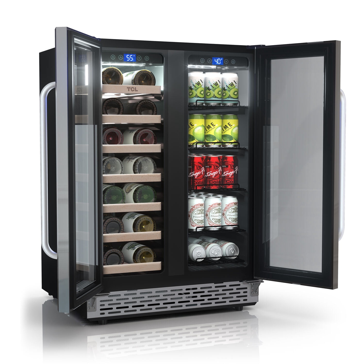 TCL Stainless Steel Double Door 20 Bottle 78 Can Dual Zone Wine