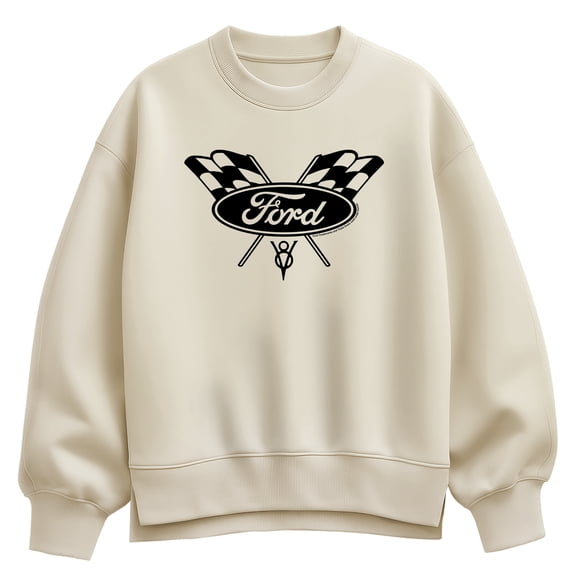 Ford - Checker Flag Logo - Women's Oversized Fleece Crew Sweatshirt
