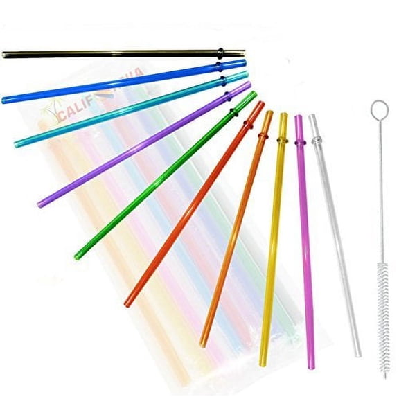16oz, Rainbow Colored Replacement Acrylic Straw Set of 10 /With Cleaning Brush