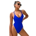 thumbnail image 2 of sunsanly Women Sexy One-Piece Swimsuit Summer Criss-Cross Backless Halter V-neck Sleeveless Monokini Solid Color Quick Drying Swimwear, 2 of 8