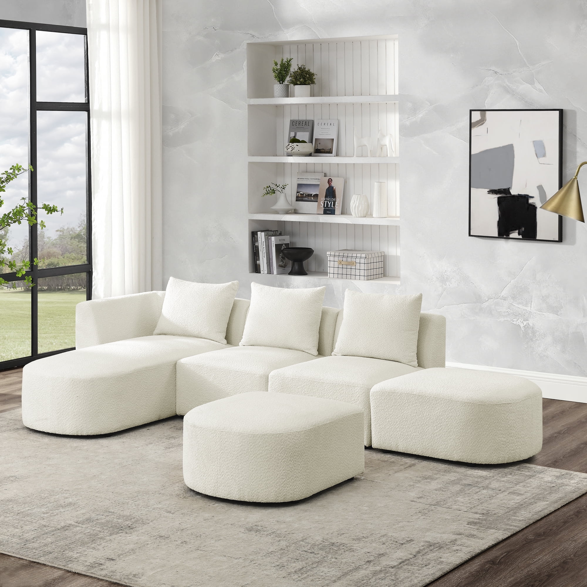 Spaco L Shape Sectional Sofa DIY Combination Couches for Living Room Loop Yarn Fabric, Beige Spaco L Shape Sectional Sofa DIY Combination Couches for Living Room Loop Yarn Fabric, Beige