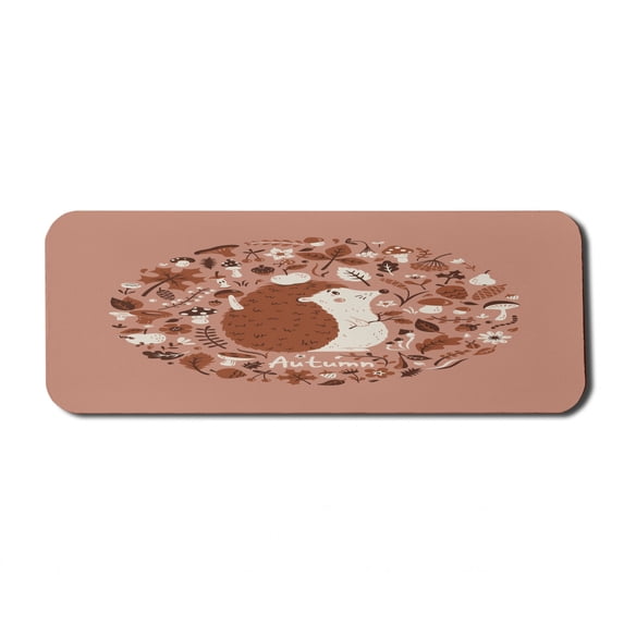 Hedgehog Computer Mouse Pad, Autumn Theme Animal Image with Many Season Elements Pine Cone Leaves Soft Colors, Rectangle Non-Slip Rubber Mousepad Large, 31" x 12", Coral Brown, by Ambesonne
