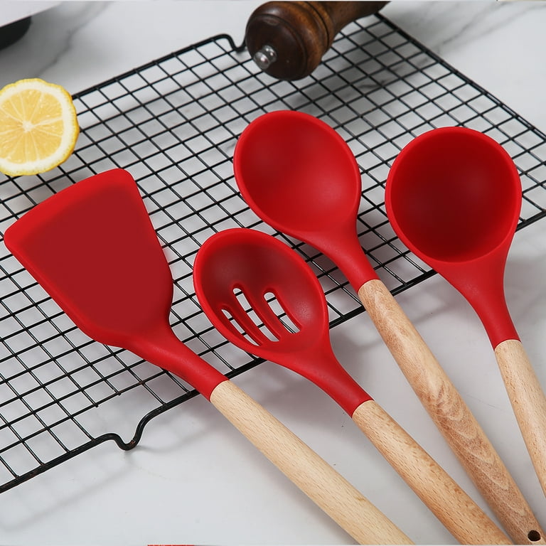 ReaNea Silicone Kitchen Utensils Set 38 Pieces, Non-Stick Cooking Utensils  Set with Muti-Use Hooks and Utensil Racks(Red)