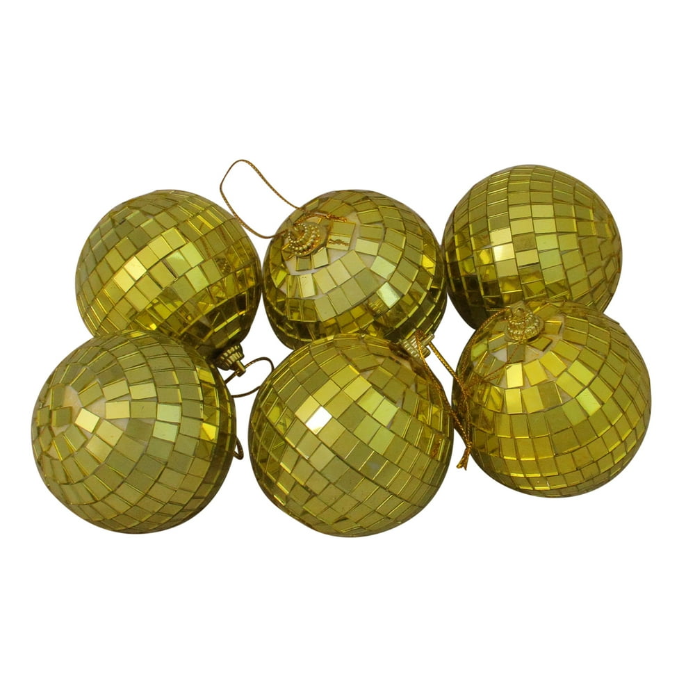 6ct Gold Mirrored Glass Disco Ball Christmas Ornaments 2.75" (70mm