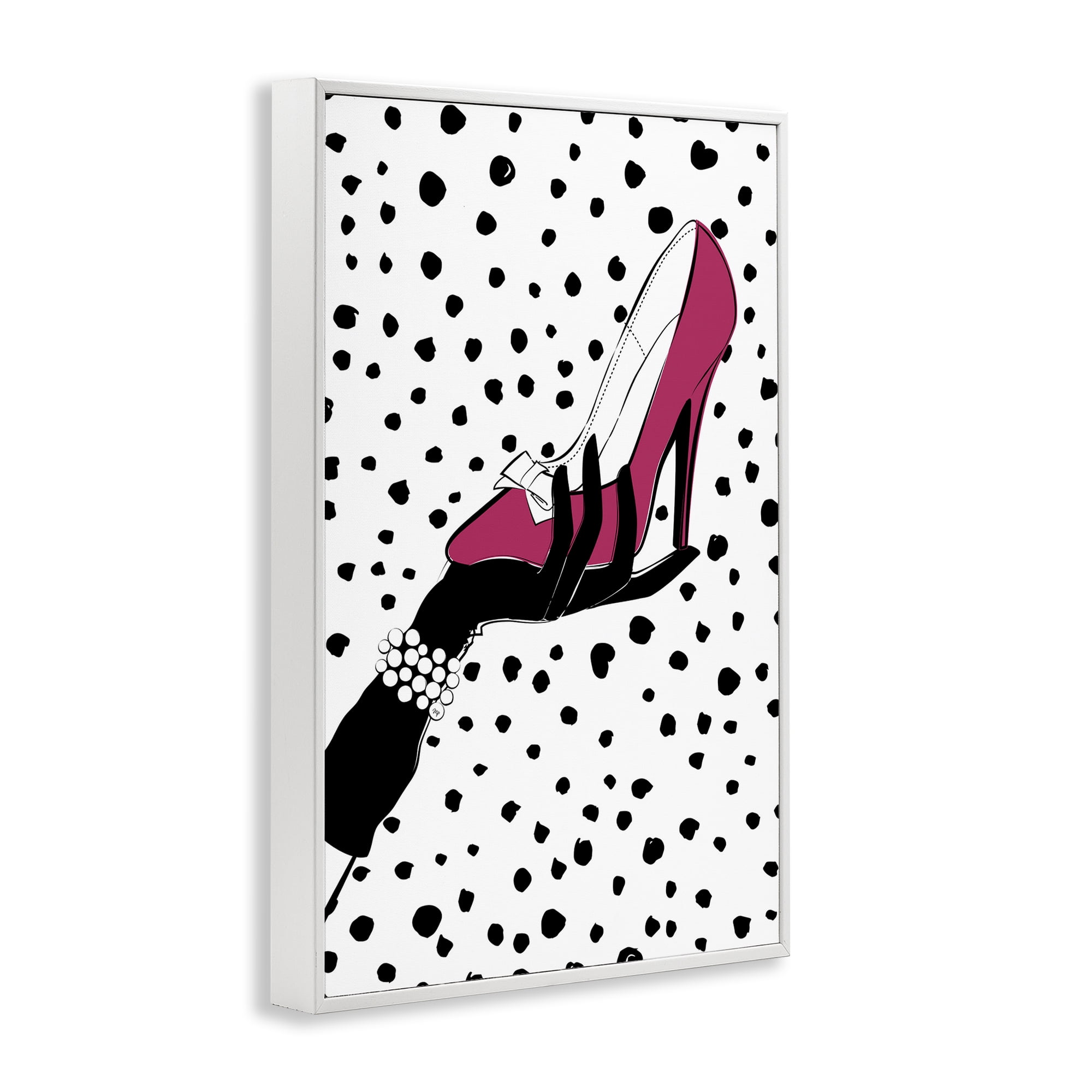Stupell Industries Pink Shoe with Dots Beauty & Fashion Painting White Framed Art Print Wall Art, 20 x 30