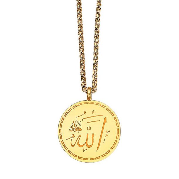 Gold-color Colgante redondo retro para hombre, collar de acero de titanio, collar bíblico personalizado, patrón religioso, joyería de protección bíblica