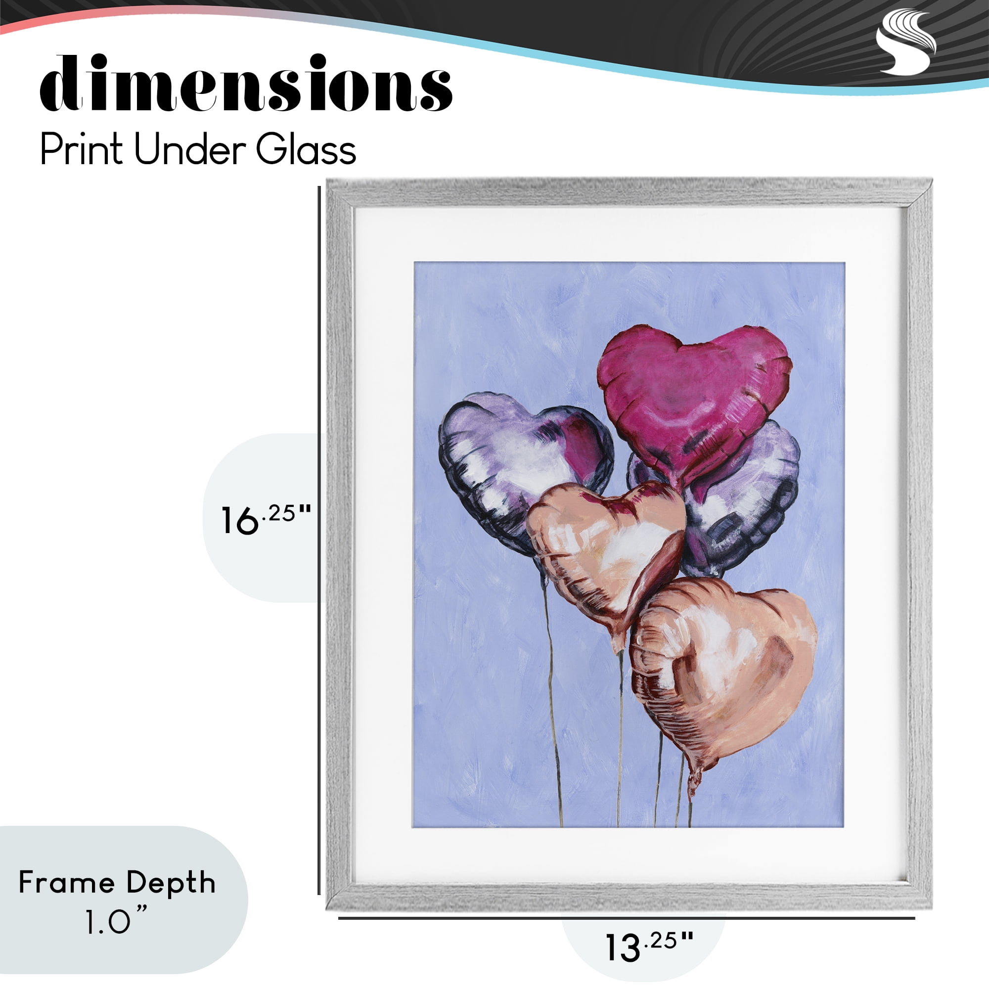 Stupell Industries Vibrant Heart Balloons Gray Framed Print Under Glass, design by Michael Willett