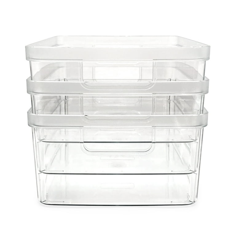Isaac Jacobs 3-Pack Medium Storage Bins with Cutout Handles, Fridge/Freezer/Food Safe, BPA Free, Clear