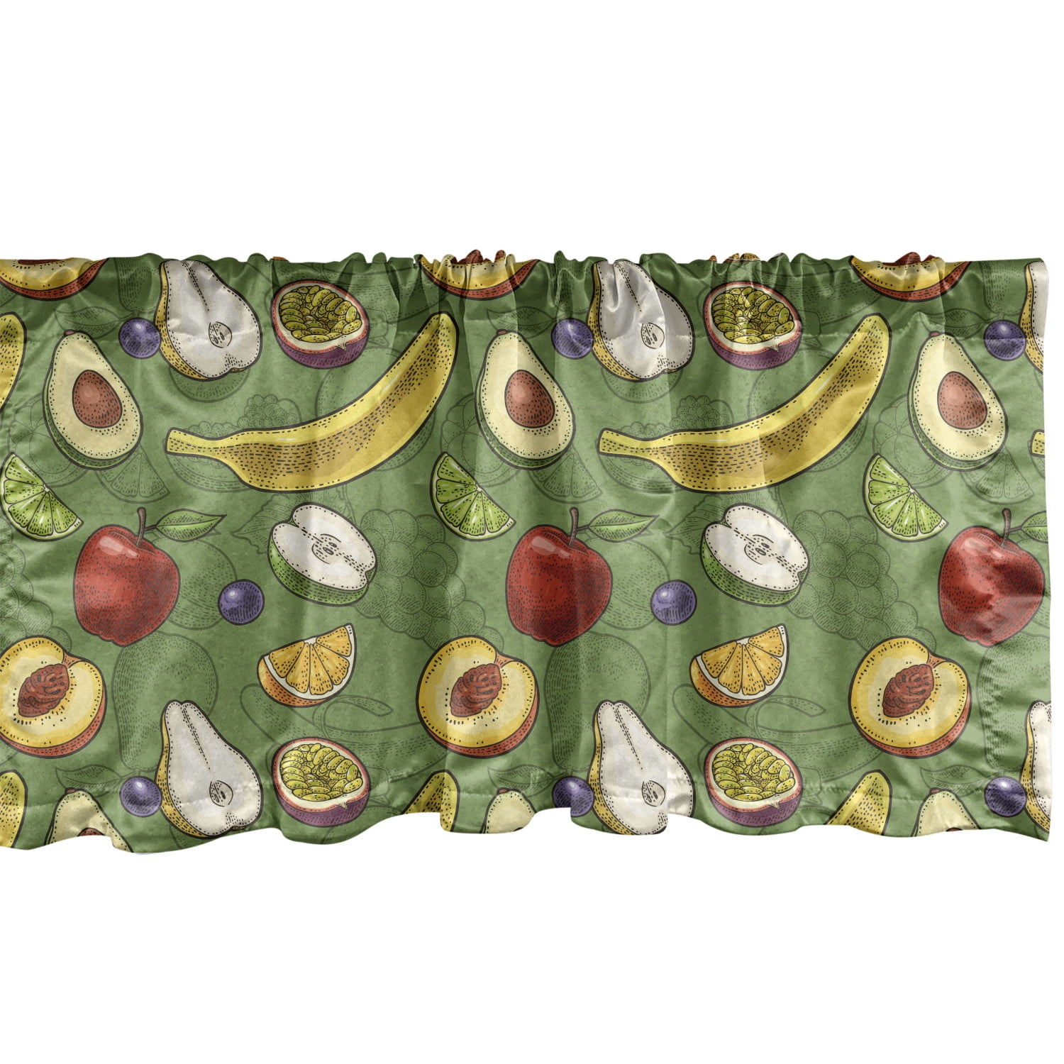 Fruits Window Valance Pack of 2, Avocado Apples Banana Grapes Lime