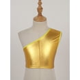 thumbnail image 2 of Venjoe Kids Girls Ballet Dance Top Shiny Crop Tank Tops T-Shirts One Shoulder Sport Bra Performance Gold 170-180, 2 of 6