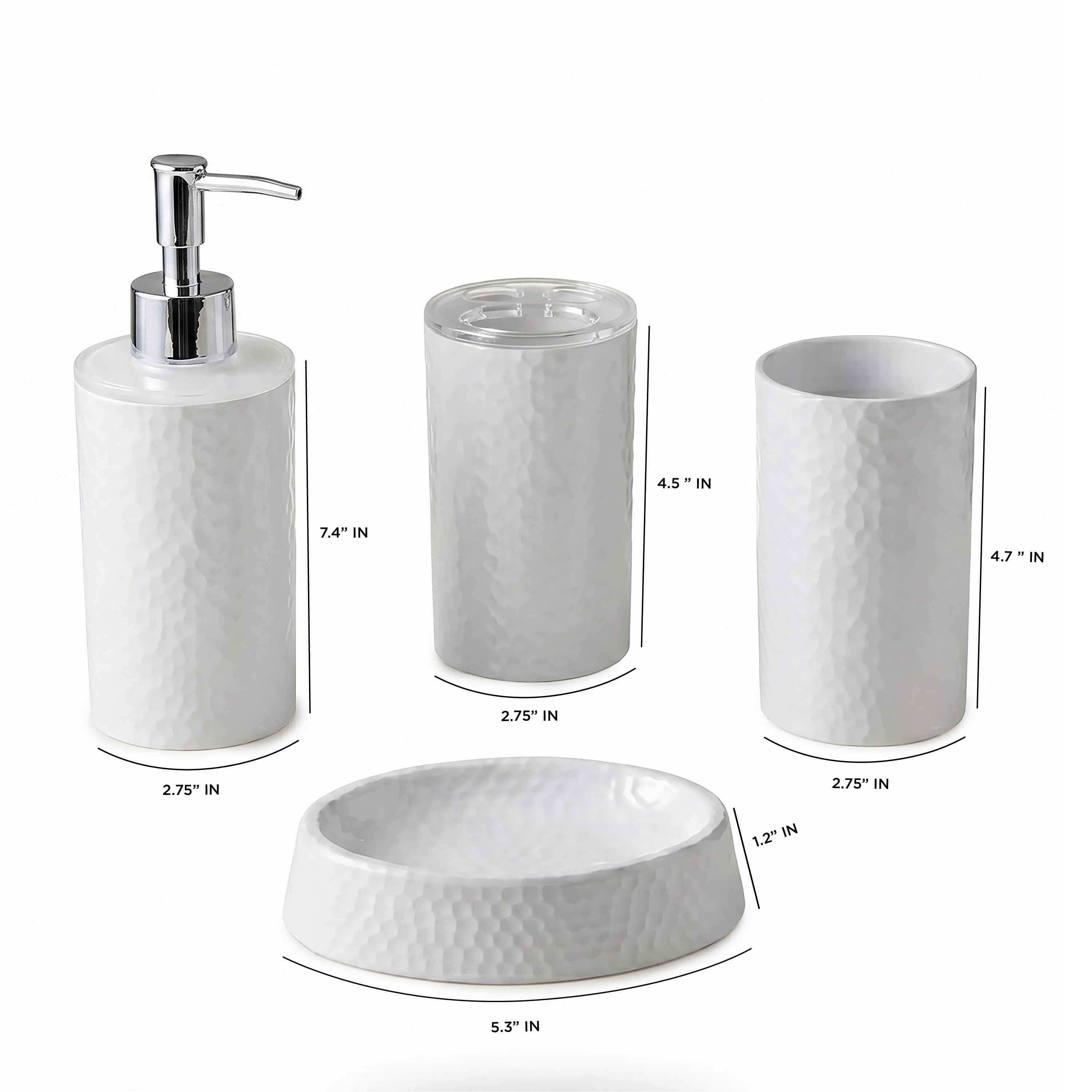 Bath Bliss Hammered Texture 4 Piece Bath Accessory Set in Silver