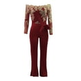 thumbnail image 3 of BKQCNKM Wide Leg Pants For Women Women'S Pants Jumpsuit Wide Leg Romper Off Ladies Up Women Casual Lace Lace Shoulder Playsuit Women'S Jumpsuit Work Pants For Women Red S, 3 of 6