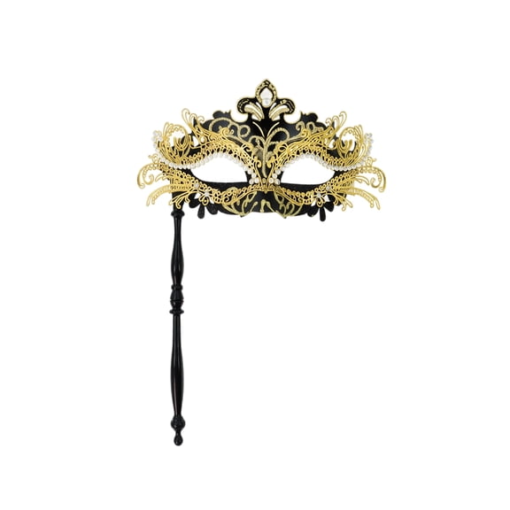 Mskk Masquerade Mask for Women, Luxury Rhinestone Hollow‑Out Hand‑Held Stick Mask Halloween Mardi Gras Carnival Costume Ball Cosplay Party Accessory for Night Event, Black