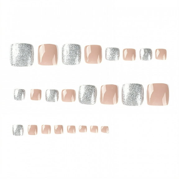 RAGUPEL 24Pcs Toe Press on Nails French Style Gap-Free Fit Toe Nail Tips Embellished with Glitter Stick on Nails for Women with Comes Includes Mini Glue As A Gift Style1