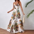 thumbnail image 3 of Aellinatey Women's long dress, Bohemian chiffon floral print V-neck long dress, 3 of 12