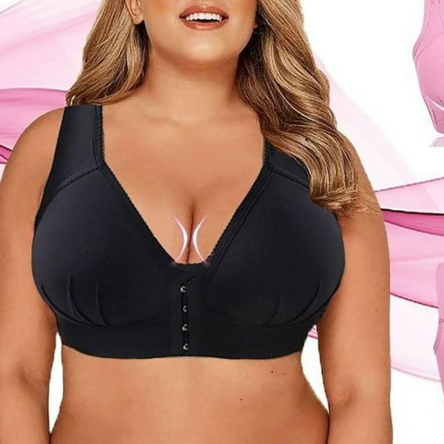 AherBiu Plus Size Bras for Women No Underwire Padded Front Closure Bras Solid Color Full Coverage Comfort Soft Bralette