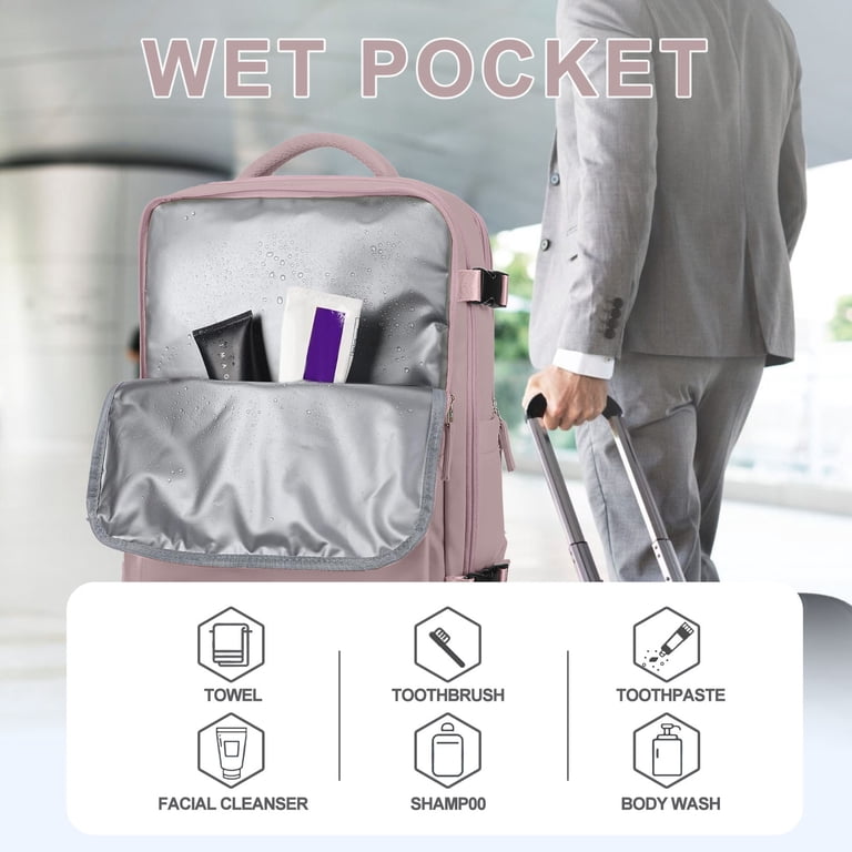 DAKIMOE Large Travel Backpack with Laptop Compartment, Light Pink photo 8