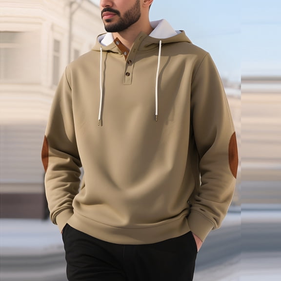 Donemore Men's Casual Solid Color Hooded Sweatshirt Long Sleeve Pullover with Stretch Fabric, Lightweight Loose Fit Streetwear Hoodie for Everyday Comfort