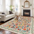 thumbnail image 2 of Boho Beige Flowers Area Rugs 8'x10', Washable Small Throw Rugs for Living Room Patio, Spring Abstract Watercolor Floral Leaf Indoor Outdoor Rug Non-Slip Low Pile Carpet Runner Reversible Floor Mats, 2 of 8