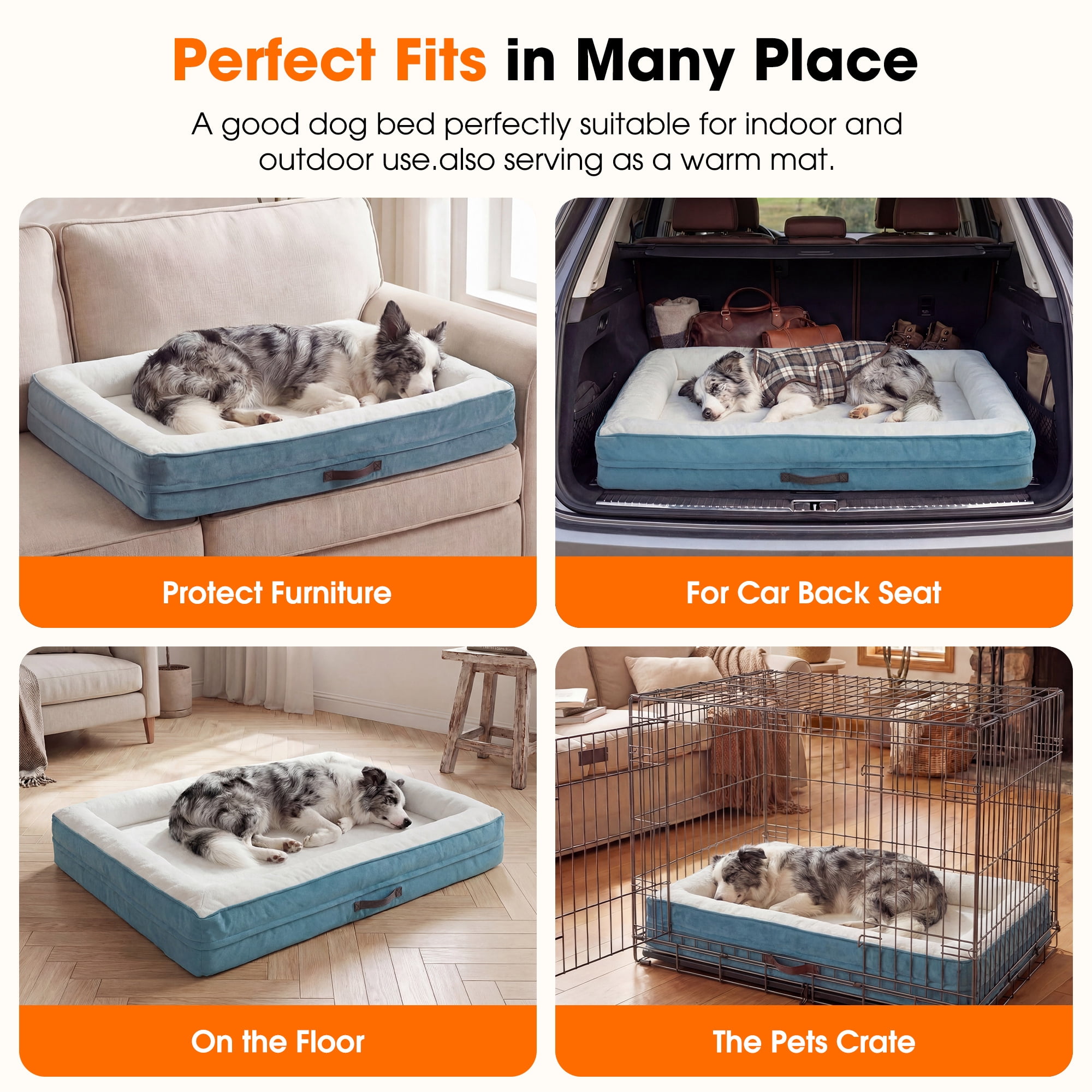 XX-Large Orthopedic Dog Bed Waterproof Pet Sofa Bed Four-Sided Bolster Cushion with Removable Washable Cover for Big Dogs Blue