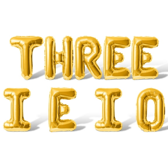 Letter Balloons - THREE I E I O 16" Inch Alphabet Letters Foil Mylar Balloon 3rd Birthday Party Banner (Gold)