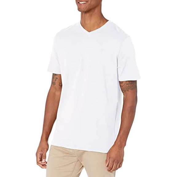 Calvin Klein Men's Smooth Cotton Solid V Neck T-Shirt White Size Small