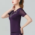 thumbnail image 3 of Women Ladies Rhinestone Embroidered Mesh Short Sleeve Top Cutout For Latin Ballroom Dance Practice Preformance, 3 of 5