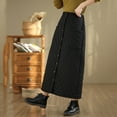 thumbnail image 6 of Maoxin Skirts for Women Women's Spring And Summer Denim Dress Pocket Skirt Casual Mid length Skirt ,Black,L, 6 of 7