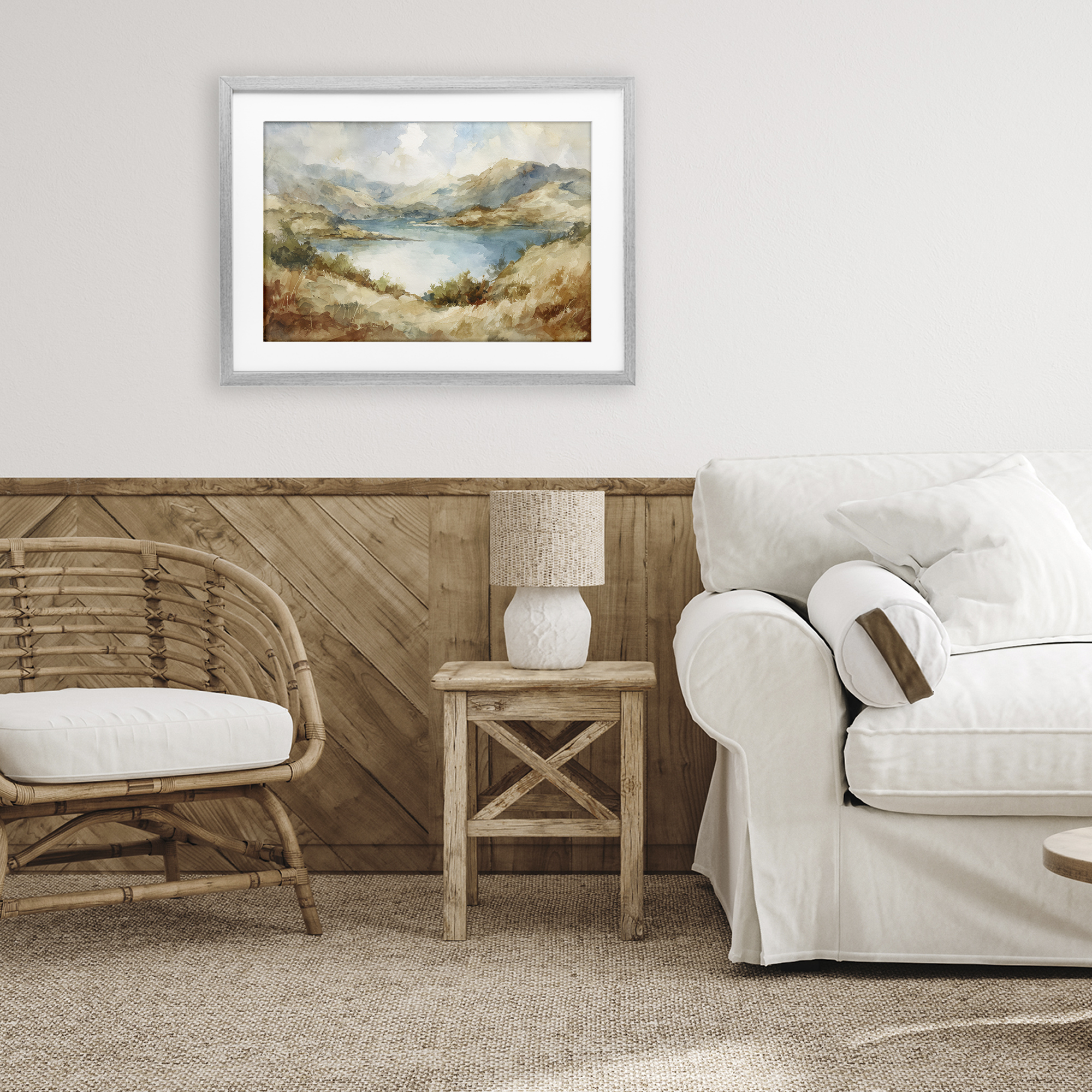 Stupell Industries Secret Mountain Lake Panorama Gray Framed Print Under Glass, design by Petal Prints Design