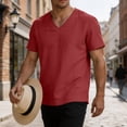 thumbnail image 6 of hoksml Men's V Neck Short Sleeve Cotton Linen T Shirt, Solid Color Breathable Casual Tops for Beach Daily Wear and Summer Casual, 6 of 8