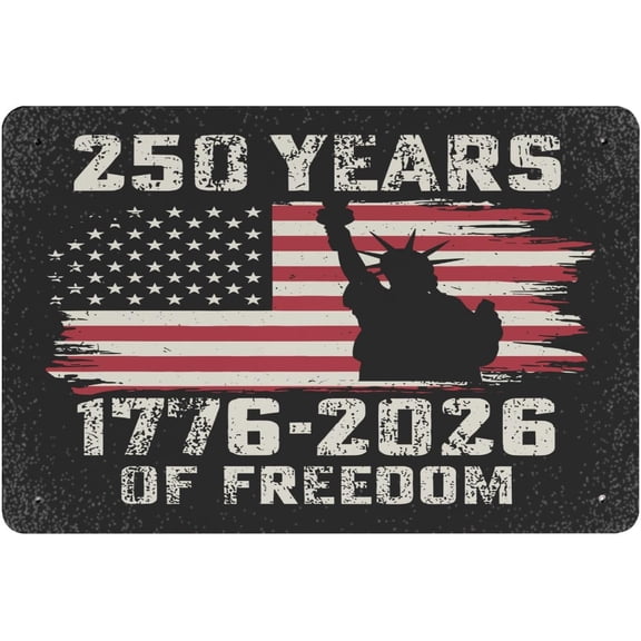 250th Anniversary Statue of Liberty USA Flag Metal Tin Sign, 12 x 8 Inch Wall Decor