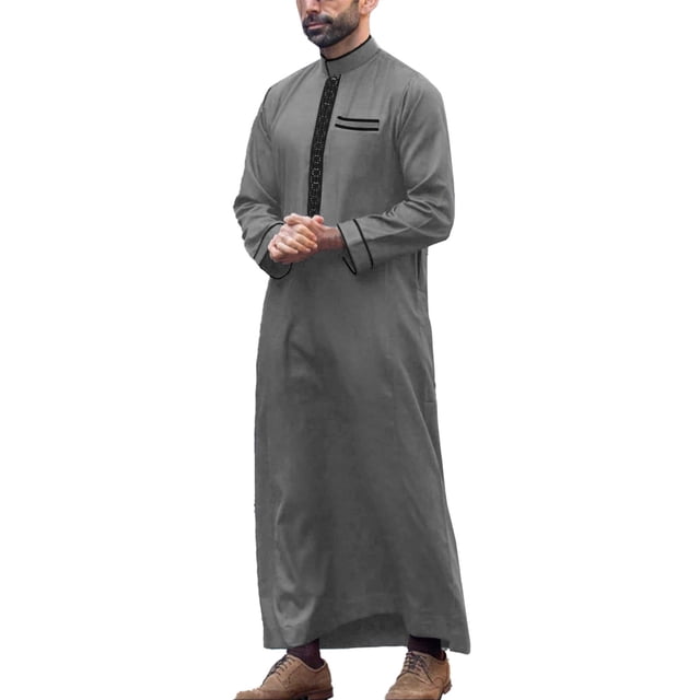 Rinsvye Muslim Men's Long Sleeve Button Down Dragon Shirt Embroidered Stand Collar Arab Mens Designer Shirts Loose Men's Robe