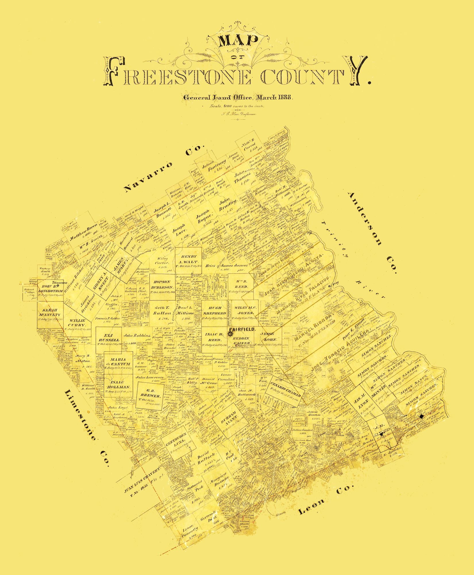 Freestone County Texas - Blau 1888 - 23 x 27.88 - Walmart.com - Walmart.com