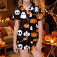 thumbnail image 2 of Halloween Pajamas Kids Size 5-6 Years Nightwear Full Print Short Sleeve Top with Elastic Shorts Soft Pjs for Girls Black, 2 of 6