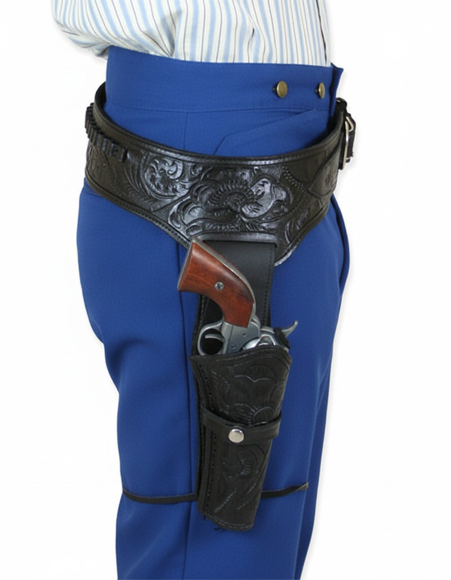 TJAYZ Western Drop Loop Leather Gun Belt and Holster, Right Hand, 44/45 Caliber, BLACK 44"