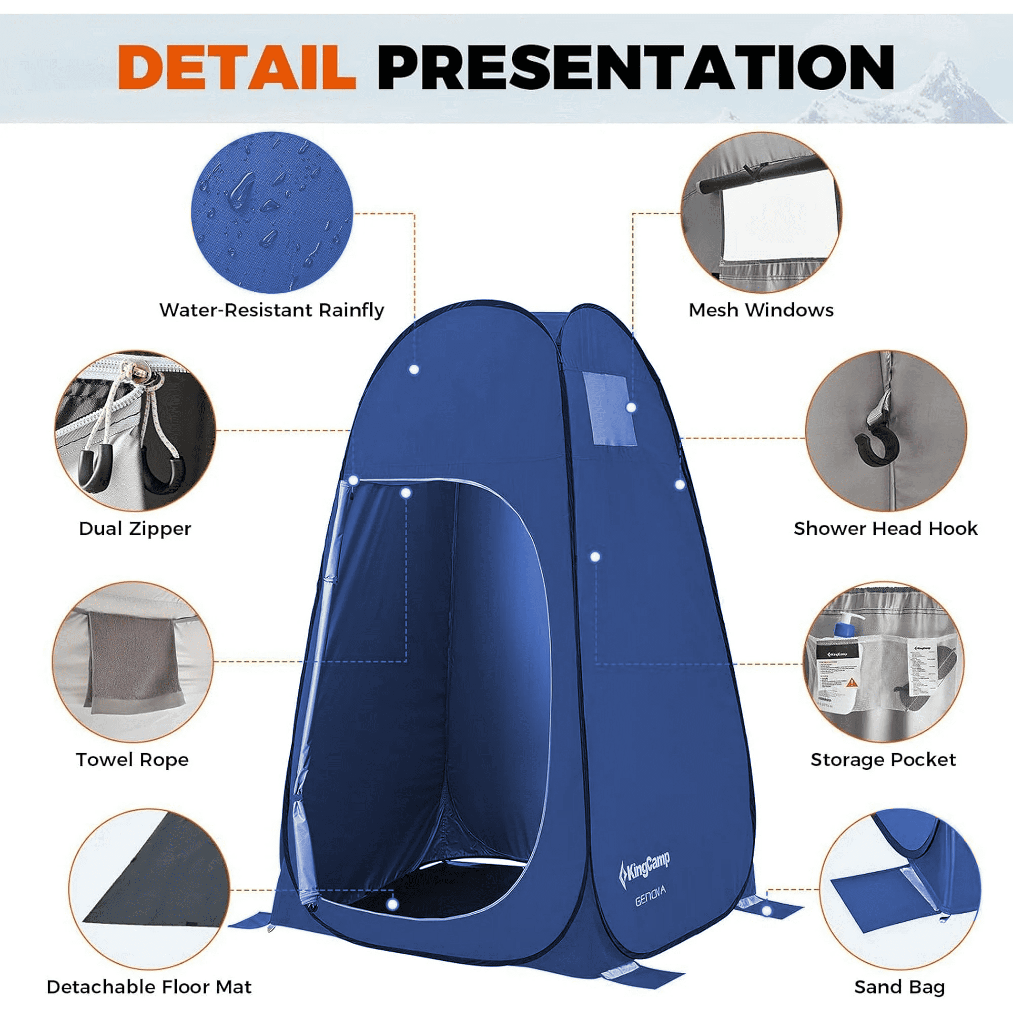 KingCamp Portable Shower Tents, Pop up Camping Privacy Tent, Outdoor Dressing Changing Room Easy Setup, Toilet Tent  for Beach, Camping, Hiking, Blue
