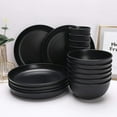 thumbnail image 3 of Dinnerware Set for 6, 18 piece Lightweight Unbreakable Dinnerware Set，23cm Plates, 15cm Bowls, Cups, Kitchen Plates and Bowls Set（Black）, 3 of 7