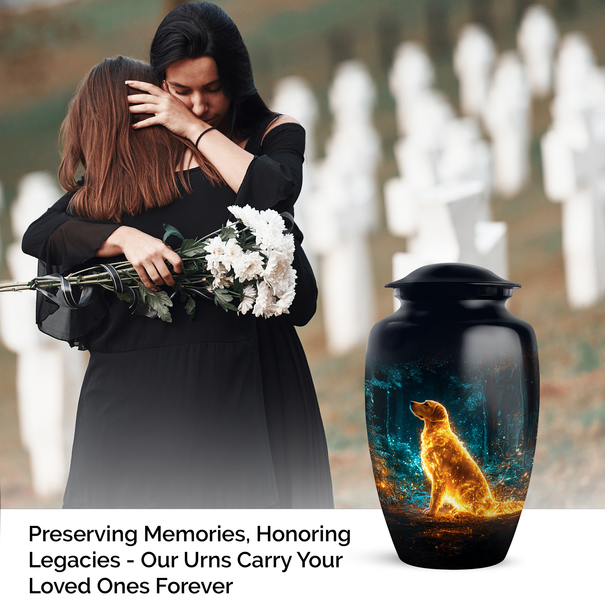 Dog Cremation Urn For Human Ashes For Mom And Dad, Funeral Urns For Ashes Adult Female, Black Cremation Urns For Adult Men, Large Decorative Urn For Male, 10 Inch