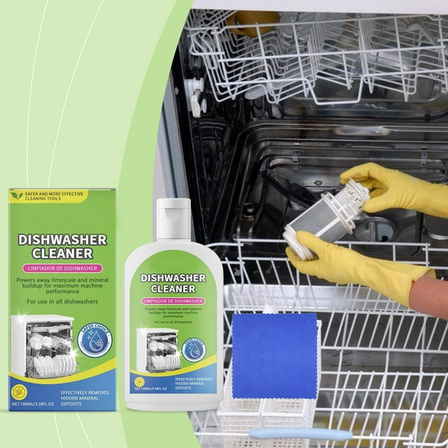 Powerful Dishwasher Cleaner and Degreaser for Efficient Removal of Stubborn Oil, Grease, and Limescale Buildup 100mL Formula is Safe for Ceramics, Stainless Steel, and Glassware
