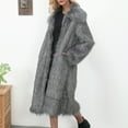 thumbnail image 4 of Yangnuo Womens Fashion Trendy Warm Faux Furry Lapel Cardigan Coat Jackets 2025 Womens Ladies Warm Faux Furry Long Coat Jacket Winter Solid V-Neck Outerwear, 4 of 6